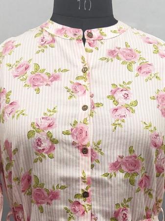 Pink Floral Print Cotton Midi with Waist Tie